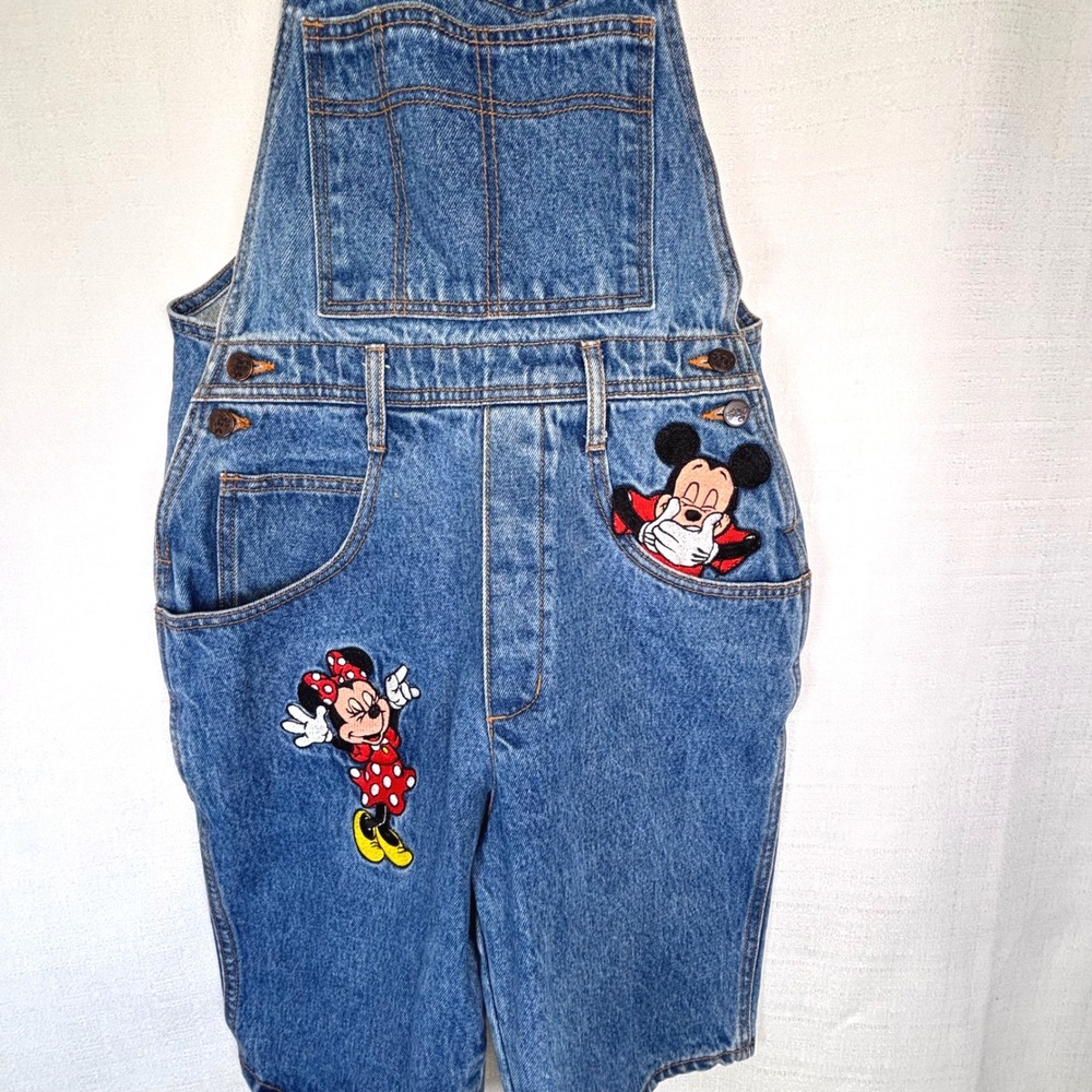 Vintage Mickey Inc Embroidered Denim Overall Shortall Disney Parks Womens Sz L